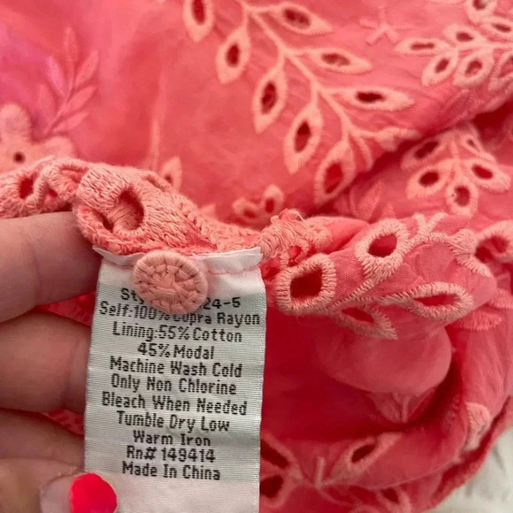 Johnny Was Malfi Salmon eyelit boho mini dress - Picture 10 of 12